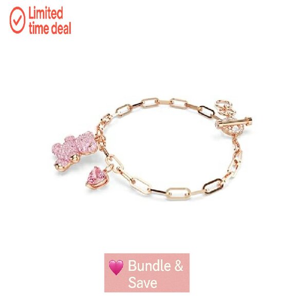 Rose Gold Crystal Teddy Bracelet with Toggle Clasp, 6.25-7.125 Inch - Picture 5 of 8